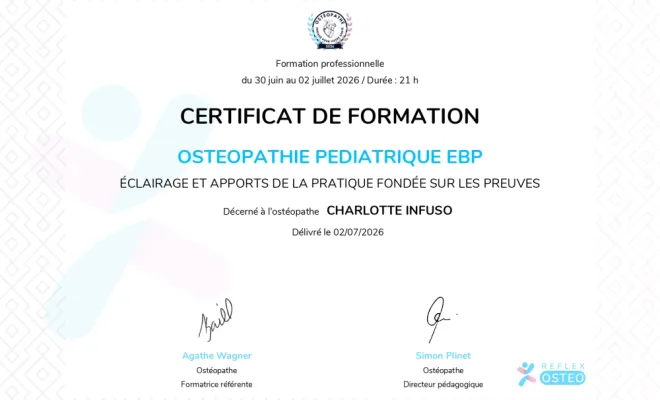 Diplôme ostéopathie pédiatrique EBP, CI Ostéopathie, ostéopathe à Civrieux en Dombes, ostéopathe à Neuville sur Saône, ostéopathe à Miribel